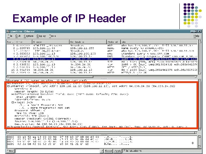Example of IP Header 8 