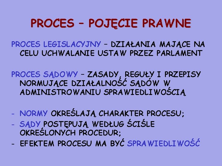 PROCES – POJĘCIE PRAWNE PROCES LEGISLACYJNY – DZIAŁANIA MAJĄCE NA CELU UCHWALANIE USTAW PRZEZ