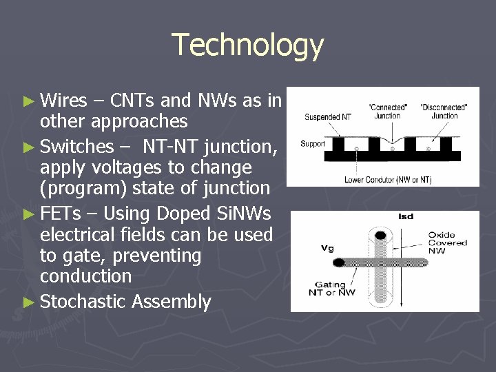 Technology ► Wires – CNTs and NWs as in other approaches ► Switches –