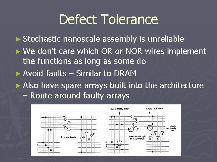 Defect Tolerance ► Stochastic nanoscale assembly is unreliable ► We don’t care which OR