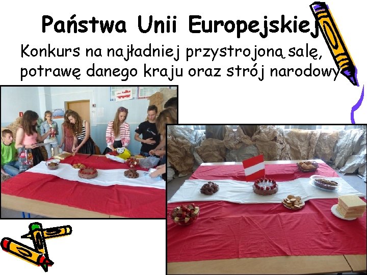 Państwa Unii Europejskiej Konkurs na najładniej przystrojoną salę, potrawę danego kraju oraz strój narodowy