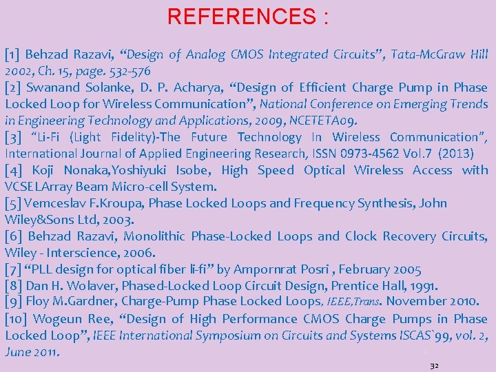 REFERENCES : [1] Behzad Razavi, “Design of Analog CMOS Integrated Circuits”, Tata-Mc. Graw Hill