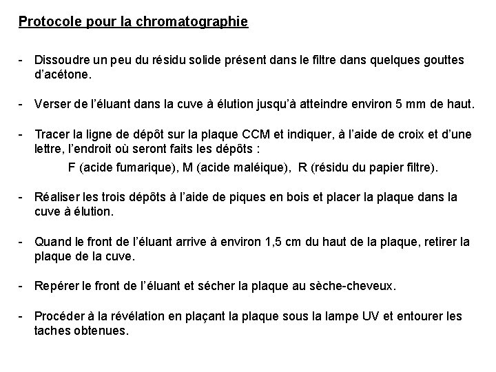 Protocole pour la chromatographie - Dissoudre un peu du résidu solide présent dans le