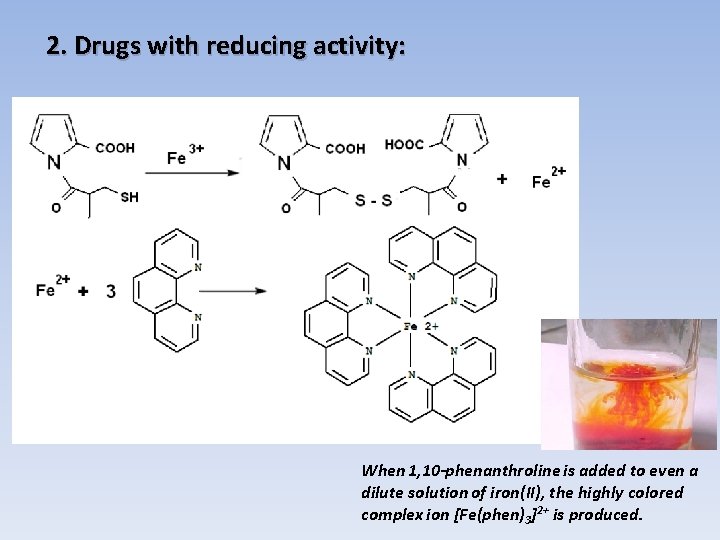 2. Drugs with reducing activity: When 1, 10 -phenanthroline is added to even a