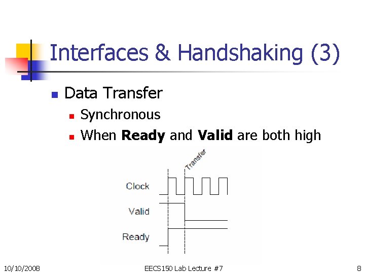 Interfaces & Handshaking (3) n Data Transfer n n 10/10/2008 Synchronous When Ready and Interfaces & Handshaking (3) n Data Transfer n n 10/10/2008 Synchronous When Ready and
