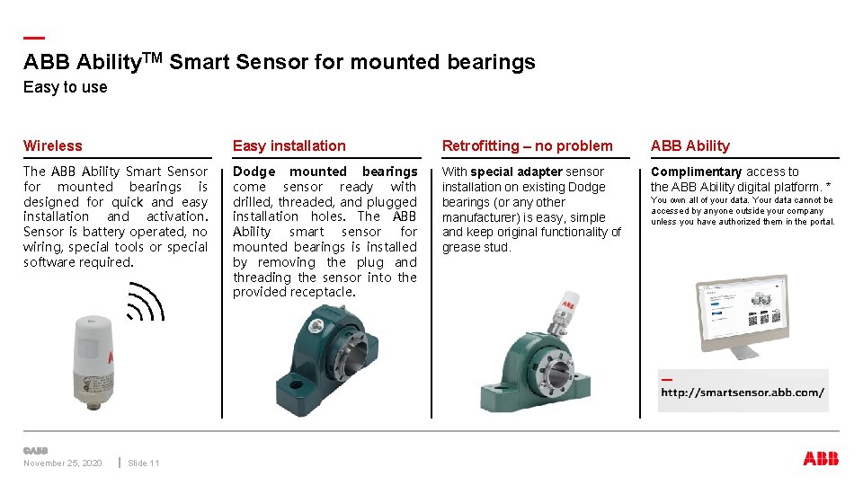 — ABB Ability. TM Smart Sensor for mounted bearings Easy to use Wireless Easy — ABB Ability. TM Smart Sensor for mounted bearings Easy to use Wireless Easy