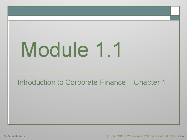 Module 1 1 Introduction to Corporate Finance Chapter