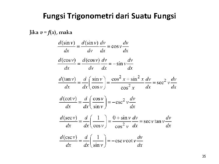 Fungsi Trigonometri dari Suatu Fungsi Jika v = f(x), maka 35 