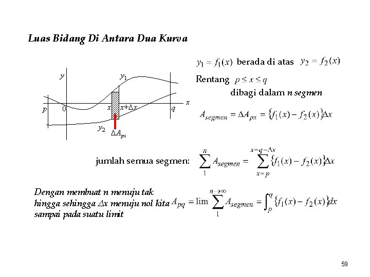 Luas Bidang Di Antara Dua Kurva berada di atas y p y 1 x