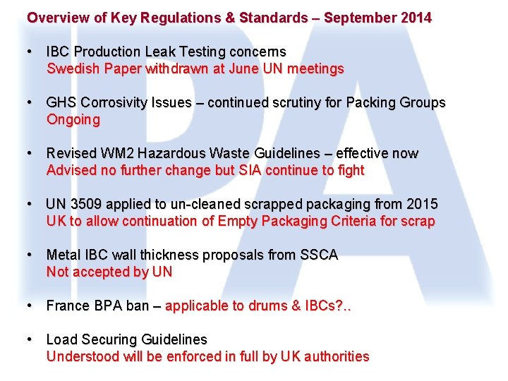 Overview of Key Regulations & Standards – September 2014 • IBC Production Leak Testing Overview of Key Regulations & Standards – September 2014 • IBC Production Leak Testing