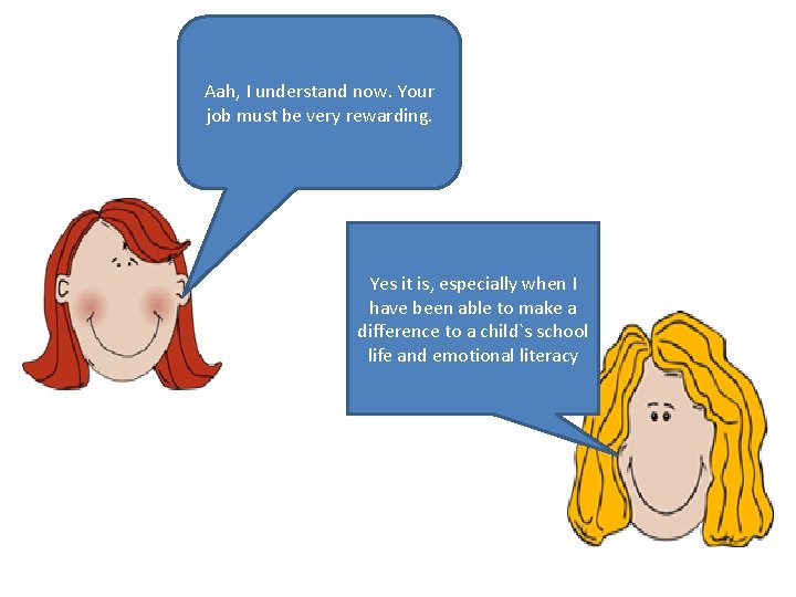 Aah, I understand now. Your job must be very rewarding. Yes it is, especially