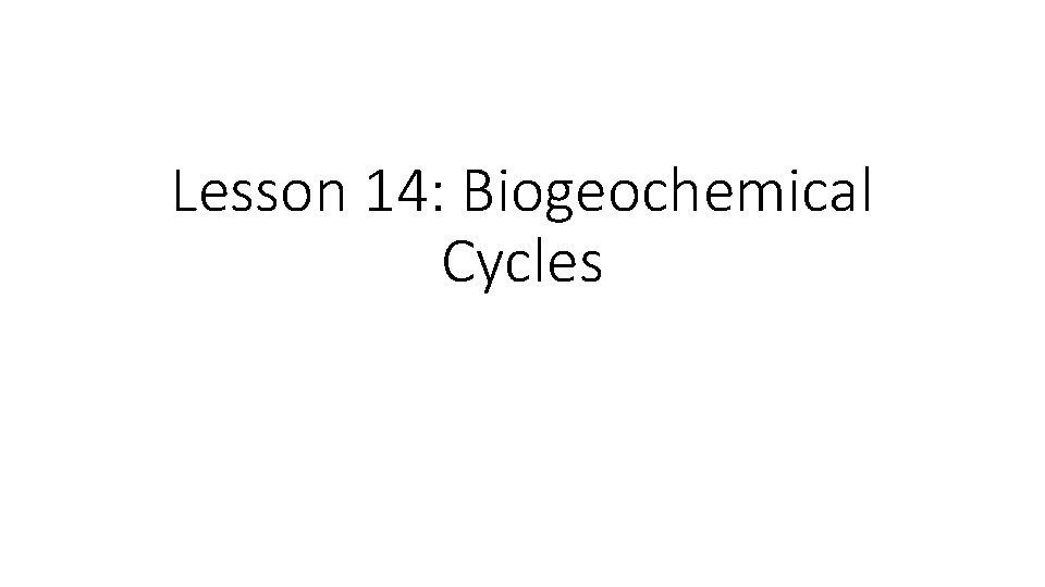 Lesson 14: Biogeochemical Cycles 