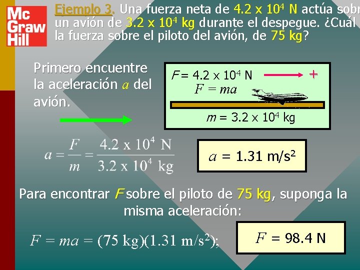 Ejemplo 3. Una fuerza neta de 4. 2 x 104 N actúa sobr un