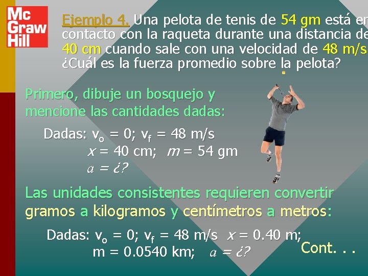 Ejemplo 4. Una pelota de tenis de 54 gm está en contacto con la