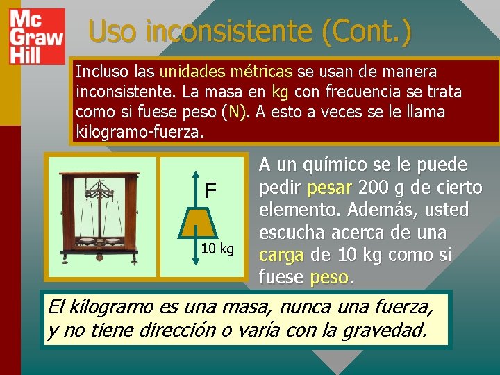 Uso inconsistente (Cont. ) Incluso las unidades métricas se usan de manera inconsistente. La