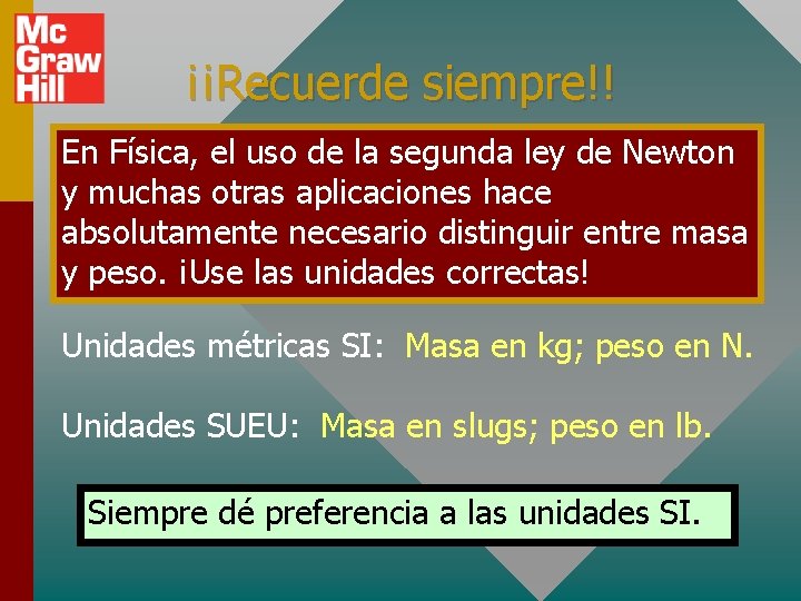 ¡¡Recuerde siempre!! En Física, el uso de la segunda ley de Newton y muchas