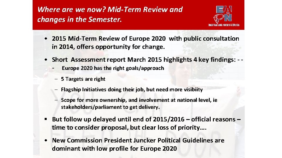 Where are we now? Mid-Term Review and changes in the Semester. • 2015 Mid-Term