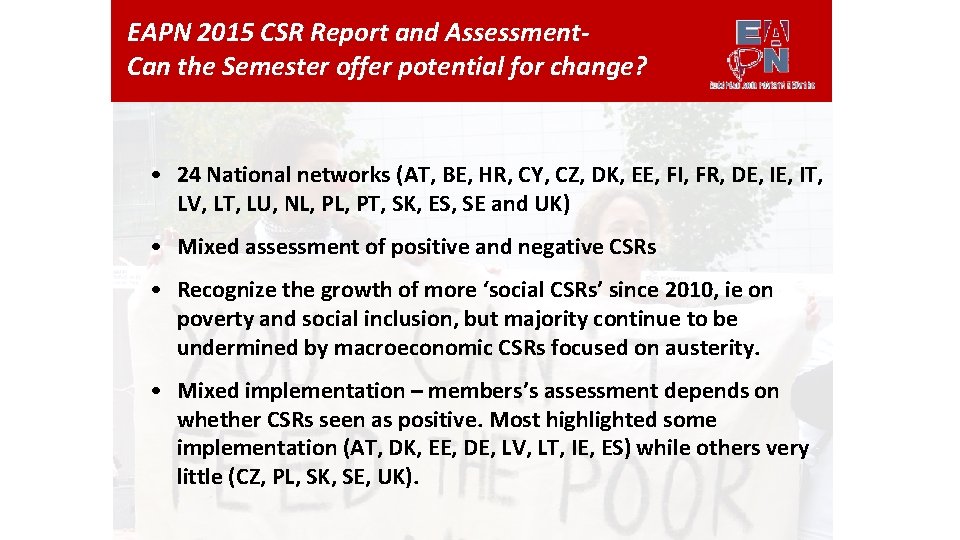 EAPN 2015 CSR Report and Assessment. Can the Semester offer potential for change? •