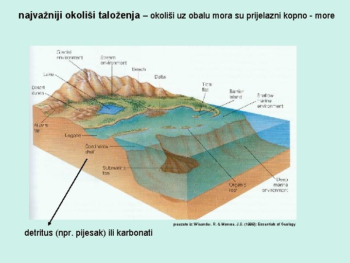 najvažniji okoliši taloženja – okoliši uz obalu mora su prijelazni kopno - more preuzeto