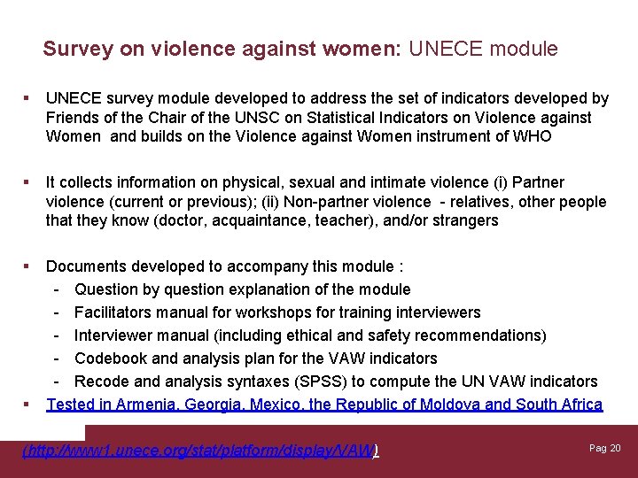 Survey on violence against women: UNECE module § UNECE survey module developed to address