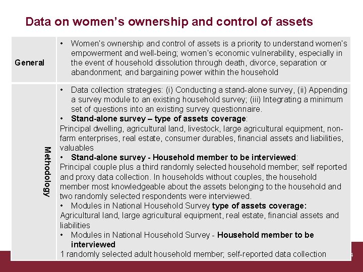Data on women’s ownership and control of assets • General • Women’s ownership and