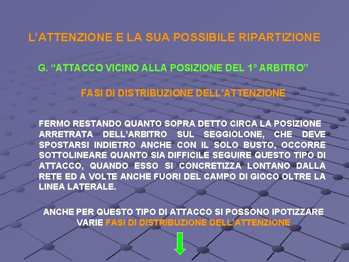 L’ATTENZIONE E LA SUA POSSIBILE RIPARTIZIONE G. “ATTACCO VICINO ALLA POSIZIONE DEL 1° ARBITRO”