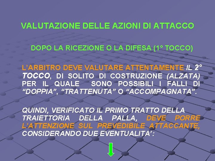 VALUTAZIONE DELLE AZIONI DI ATTACCO DOPO LA RICEZIONE O LA DIFESA (1° TOCCO) L’ARBITRO