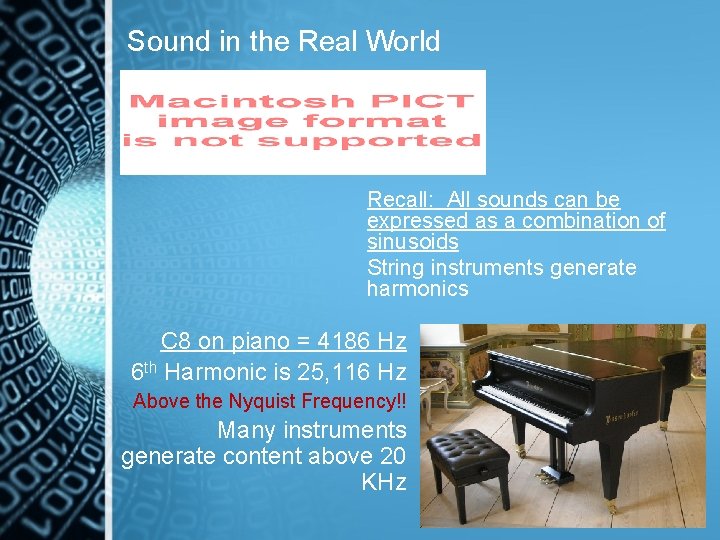 Sound in the Real World Recall: All sounds can be expressed as a combination