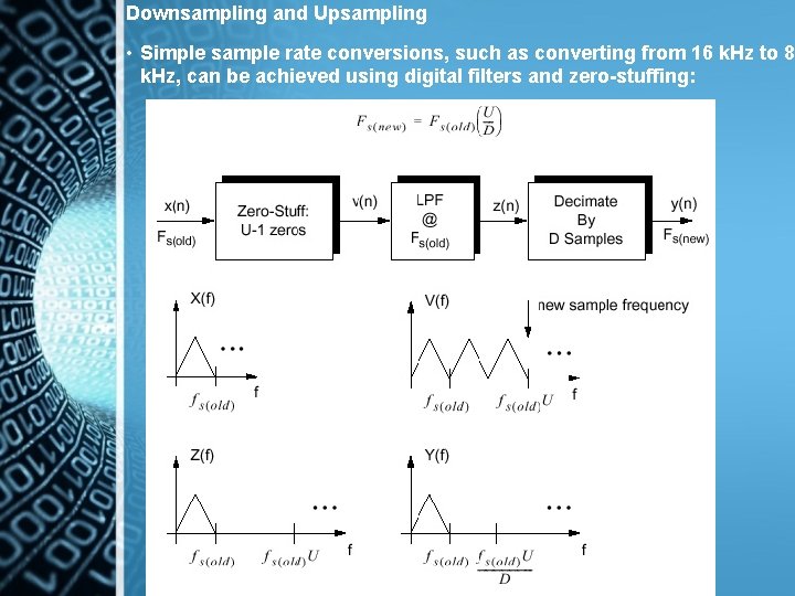 Downsampling and Upsampling • Simple sample rate conversions, such as converting from 16 k.