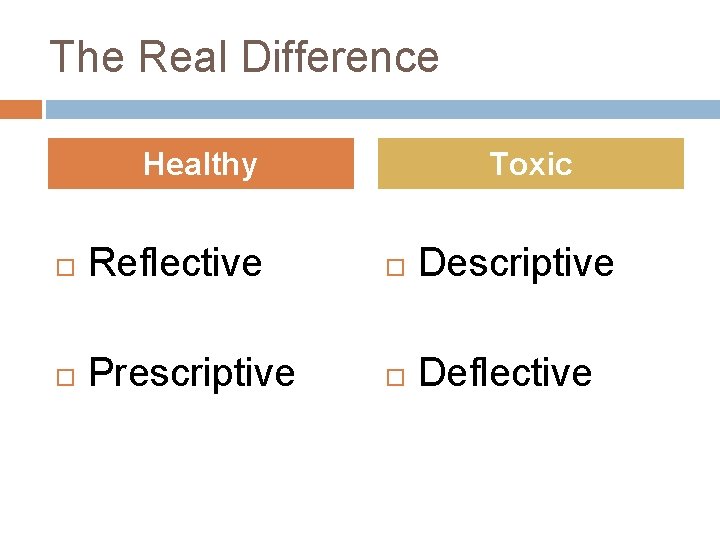 The Real Difference Healthy Toxic Reflective Descriptive Prescriptive Deflective 