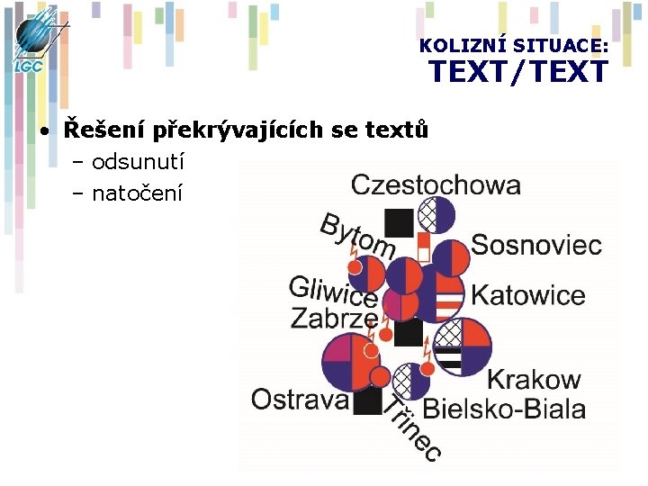 KOLIZNÍ SITUACE: TEXT/TEXT • Řešení překrývajících se textů – odsunutí – natočení 