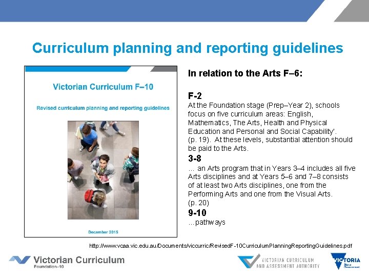 Curriculum planning and reporting guidelines In relation to the Arts F– 6: F-2 At
