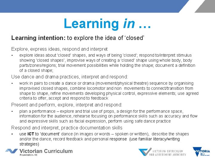 Learning in … Learning intention: to explore the idea of ‘closed’ Explore, express ideas,