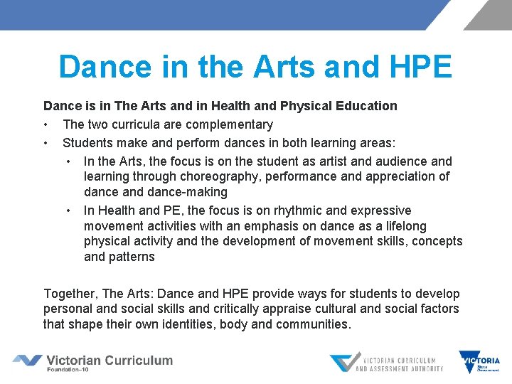 Dance in the Arts and HPE Dance is in The Arts and in Health