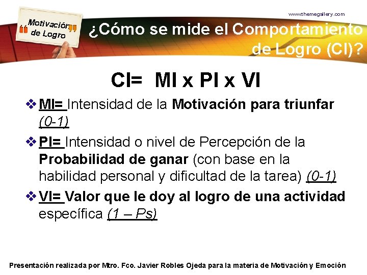 www. themegallery. com Motivación de Logro ¿Cómo se mide el Comportamiento de Logro (Cl)?
