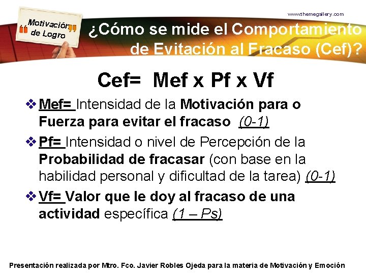 www. themegallery. com Motivación de Logro ¿Cómo se mide el Comportamiento de Evitación al