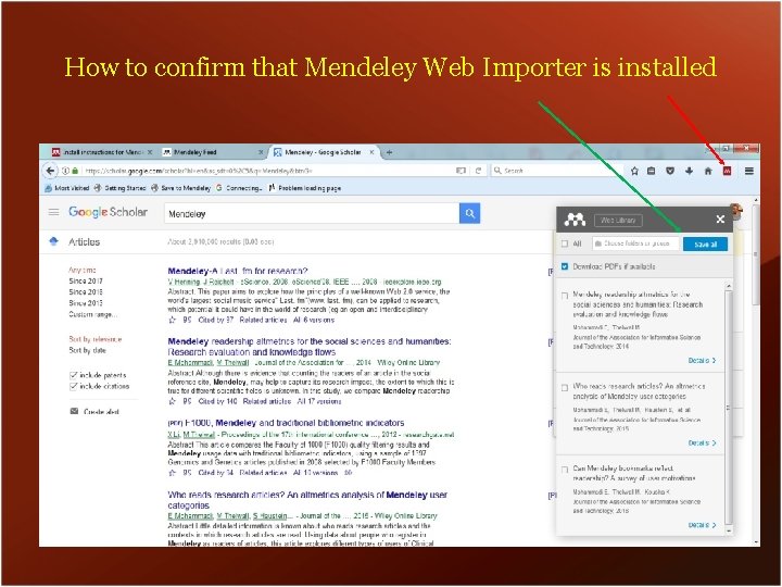 How to confirm that Mendeley Web Importer is installed 