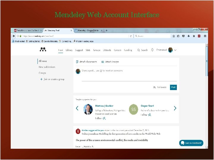 Mendeley Web Account Interface 