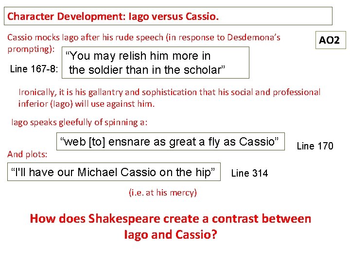Character Development: Iago versus Cassio mocks Iago after his rude speech (in response to