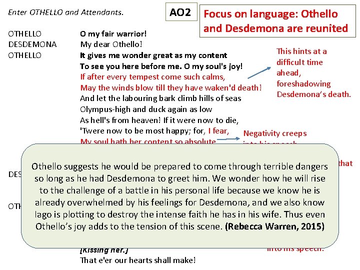 Enter OTHELLO and Attendants. OTHELLO DESDEMONA OTHELLO AO 2 Focus on language: Othello and