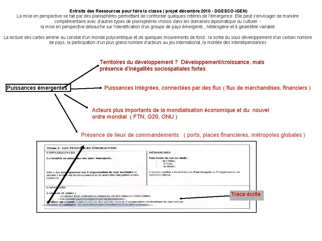  Extraits des Ressources pour faire la classe ( projet décembre 2010 - DGESCO-IGEN)