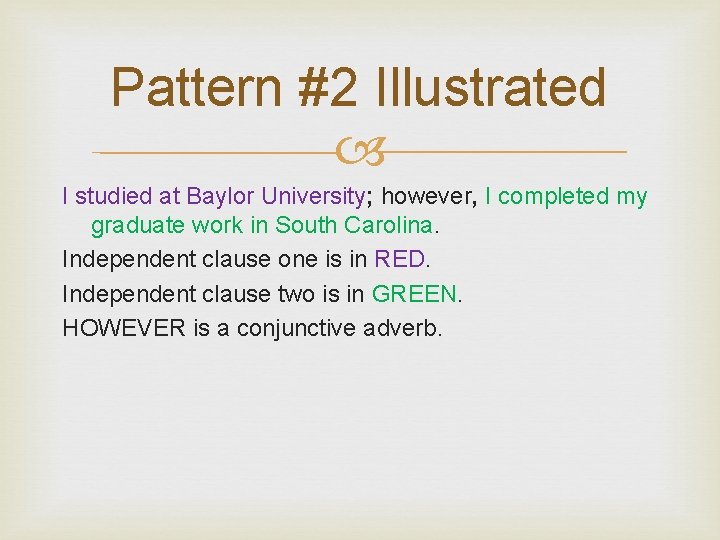 Pattern #2 Illustrated I studied at Baylor University; however, I completed my graduate work