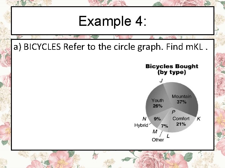 Example 4: a) BICYCLES Refer to the circle graph. Find m. KL. 