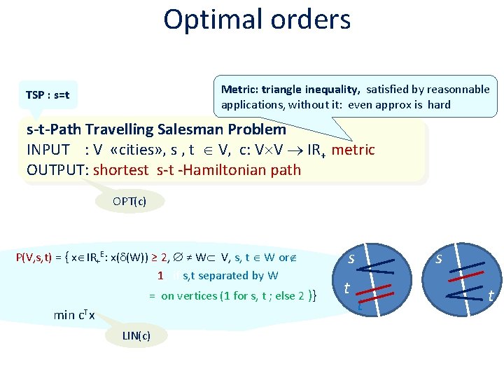 Optimal orders Metric: triangle inequality, satisfied by reasonnable applications, without it: even approx is