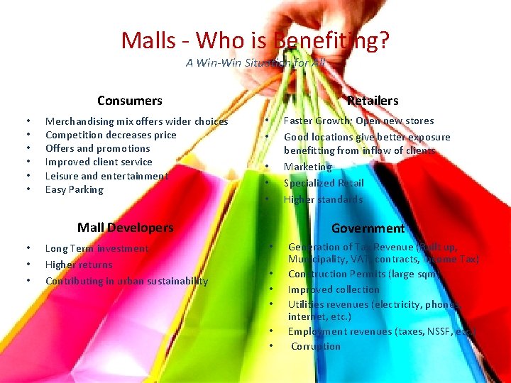 Malls - Who is Benefiting? A Win-Win Situation for All Consumers • • •