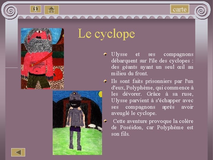 carte Le cyclope Ulysse et ses compagnons débarquent sur l'île des cyclopes : des