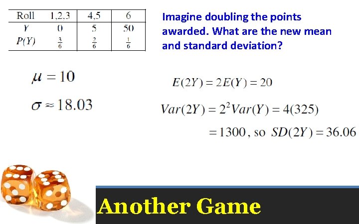Imagine doubling the points awarded. What are the new mean and standard deviation? Another
