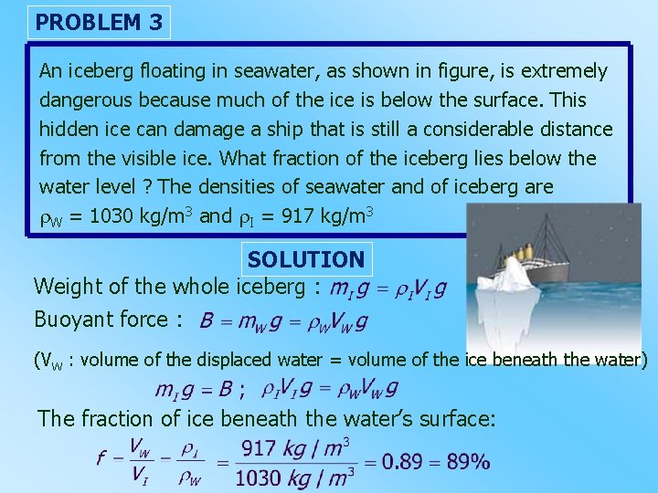 PROBLEM 3 An iceberg floating in seawater, as shown in figure, is extremely dangerous