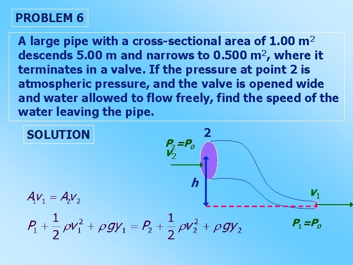 PROBLEM 6 A large pipe with a cross-sectional area of 1. 00 m 2