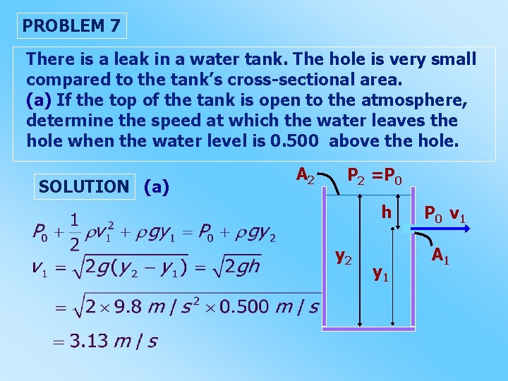 PROBLEM 7 There is a leak in a water tank. The hole is very